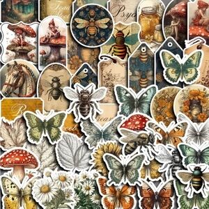 (3 for $20) Vintage Nature Themed Sticker Set 50 pieces
